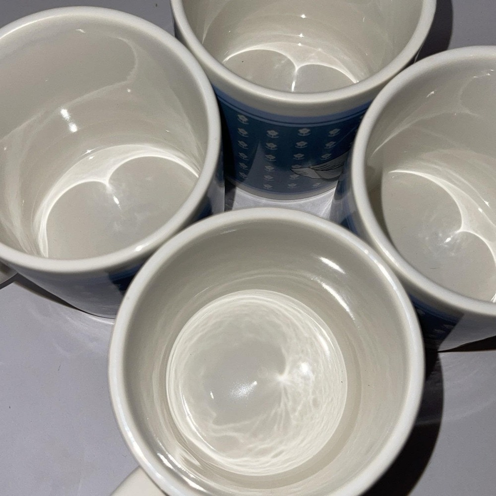 Goose Mugs Lot Of 4 ~ 10 oz Blue Floral Bow Ceramic Country Cottage Vintage - Picture 8 of 11